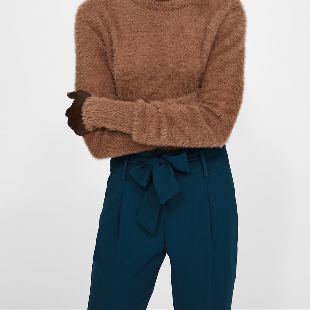 NWT Zara Emerald Aqua Paperbag Waist Skinny Pants - Picture 5 of 8